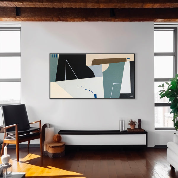 Surreal Geometric Original Abstract Acrylic Painting, Wide Contemporary Modern Canvas Wall Art | Kafkaesque II