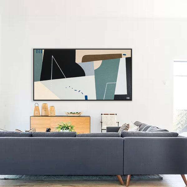Surreal Geometric Original Abstract Acrylic Painting, Wide Contemporary Modern Canvas Wall Art | Kafkaesque II