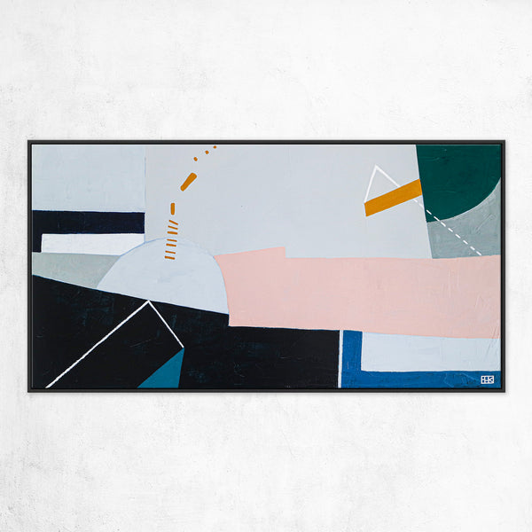Surreal Geometric Original Abstract Painting in Acrylic, Wide Contemporary Modern Canvas Wall Art | Kafkaesque I