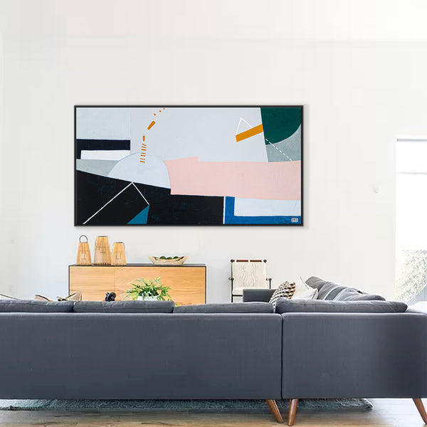 Surreal Geometric Original Abstract Painting in Acrylic, Wide Contemporary Modern Canvas Wall Art | Kafkaesque I