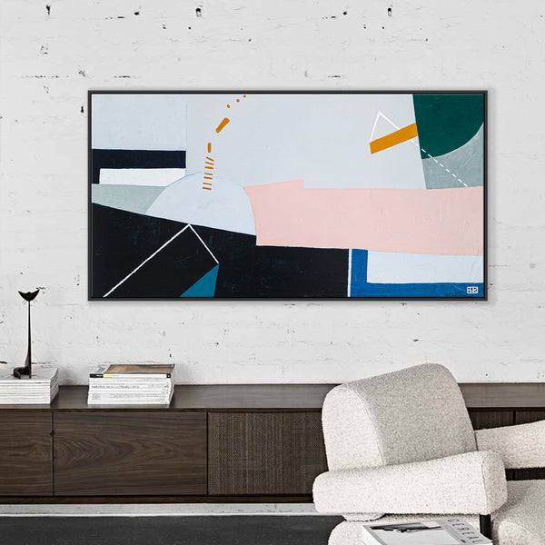 Surreal Geometric Original Abstract Painting in Acrylic, Wide Contemporary Modern Canvas Wall Art | Kafkaesque I
