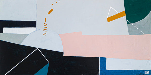 Surreal Geometric Original Abstract Painting in Acrylic, Wide Contemporary Modern Canvas Wall Art | Kafkaesque I