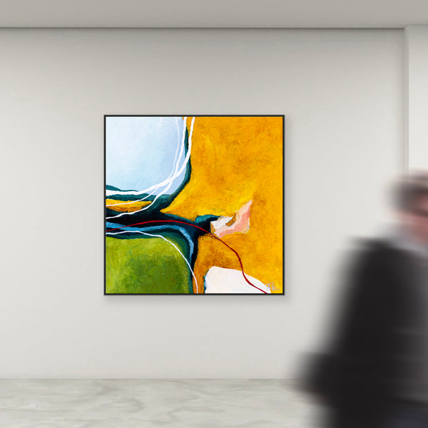 Large Original Abstract Painting in Acrylic, Modern Yellow and Green Hues Canvas Wall Art | Kalliroi II