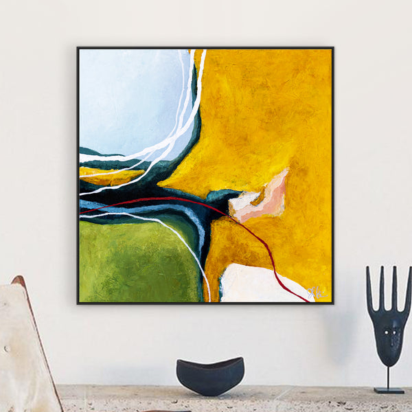 Large Original Abstract Painting in Acrylic, Modern Yellow and Green Hues Canvas Wall Art | Kalliroi II