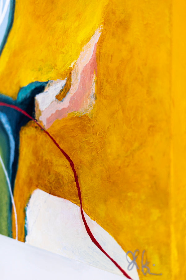 Large Original Abstract Painting in Acrylic, Modern Yellow and Green Hues Canvas Wall Art | Kalliroi II