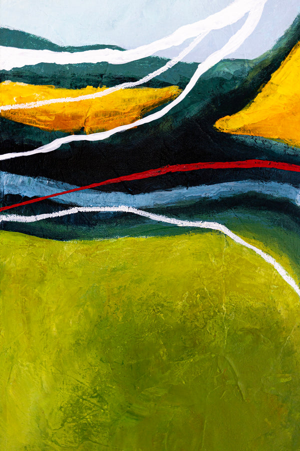 Large Original Abstract Painting in Acrylic, Modern Yellow and Green Hues Canvas Wall Art | Kalliroi II