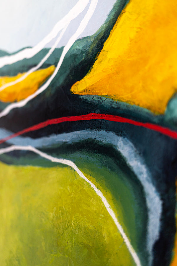 Large Original Abstract Painting in Acrylic, Modern Yellow and Green Hues Canvas Wall Art | Kalliroi II