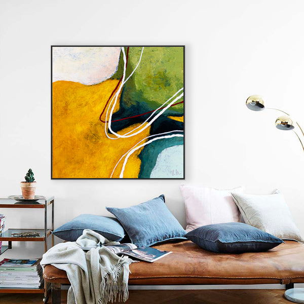 Large Original Abstract Painting in Acrylic, Modern Yellow and Green Hues Canvas Wall Art | Kalliroi I