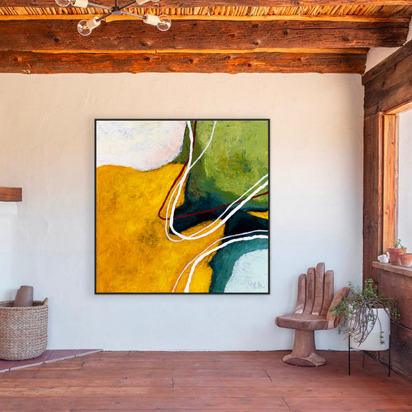 Large Original Abstract Painting in Acrylic, Modern Yellow and Green Hues Canvas Wall Art | Kalliroi I