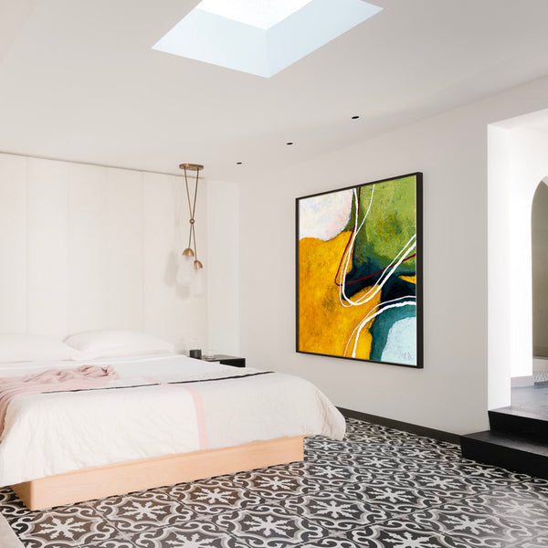 Large Original Abstract Painting in Acrylic, Modern Yellow and Green Hues Canvas Wall Art | Kalliroi I