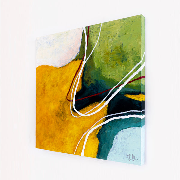 2 Set of Original Abstract Painting, Modern Yellow and Green Hues Canvas Wall Art | Kalliroi (2 Set) (24"x24")
