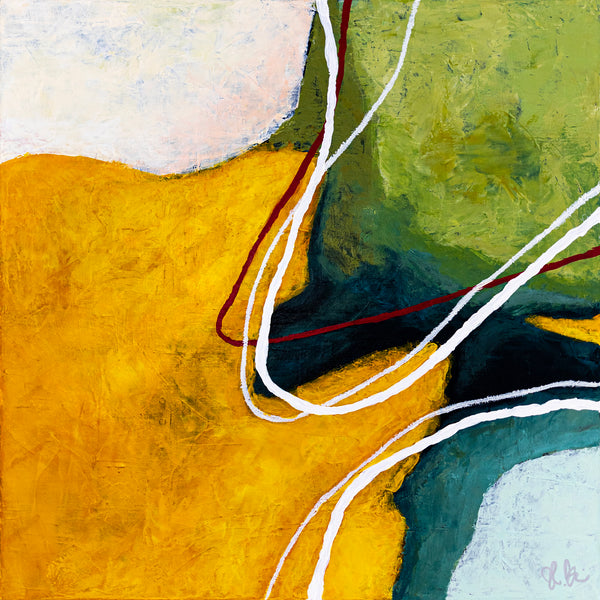 2 Set of Original Abstract Painting, Modern Yellow and Green Hues Canvas Wall Art | Kalliroi (2 Set) (24"x24")