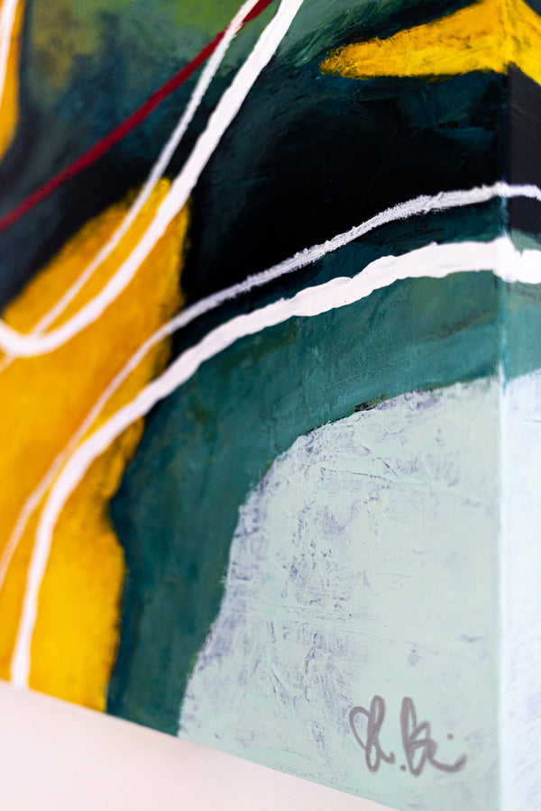 Large Original Abstract Painting in Acrylic, Modern Yellow and Green Hues Canvas Wall Art | Kalliroi I