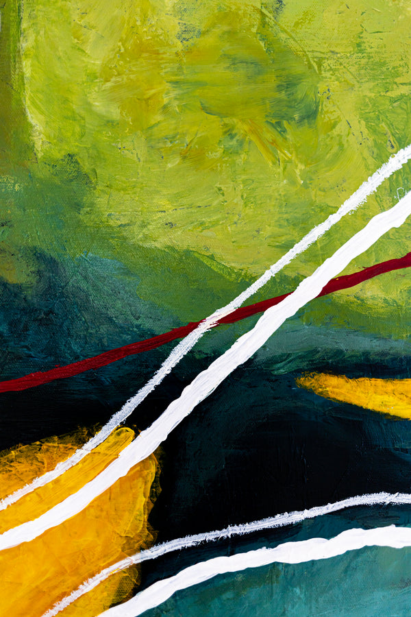 2 Set of Original Abstract Painting in Acrylic, Modern Yellow and Green Hues Canvas Wall Art | Kalliroi (2 Set)