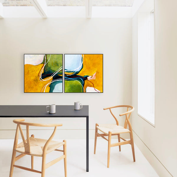 2 Set of Original Abstract Painting, Modern Yellow and Green Hues Canvas Wall Art | Kalliroi (2 Set) (24"x24")