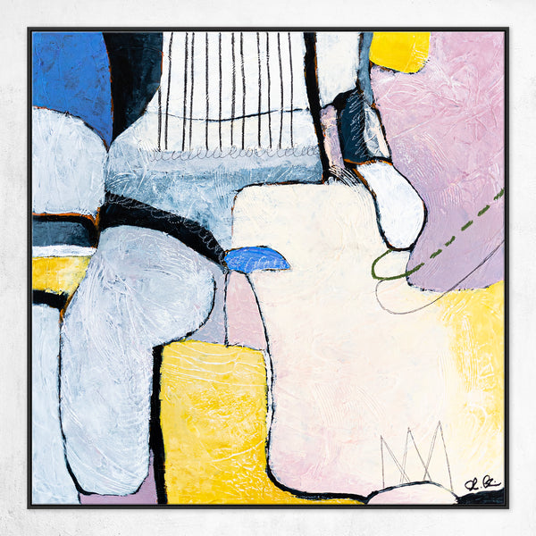 Large Original Abstract Bright Painting with Soft Curves, Playful and Soft Feeling Modern Canvas Wall Art | Lage