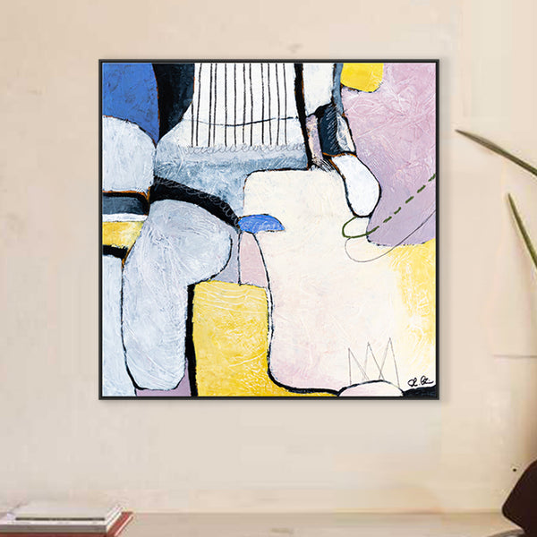 Large Original Abstract Bright Painting with Soft Curves, Playful and Soft Feeling Modern Canvas Wall Art | Lage