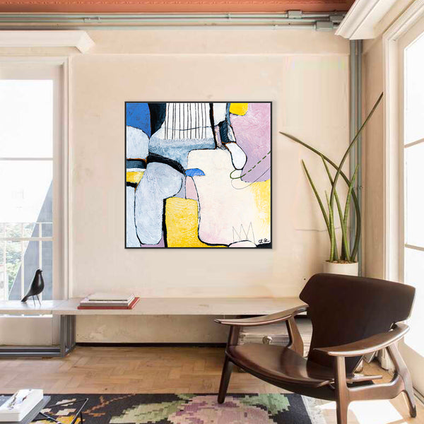 Large Original Abstract Bright Painting with Soft Curves, Playful and Soft Feeling Modern Canvas Wall Art | Lage