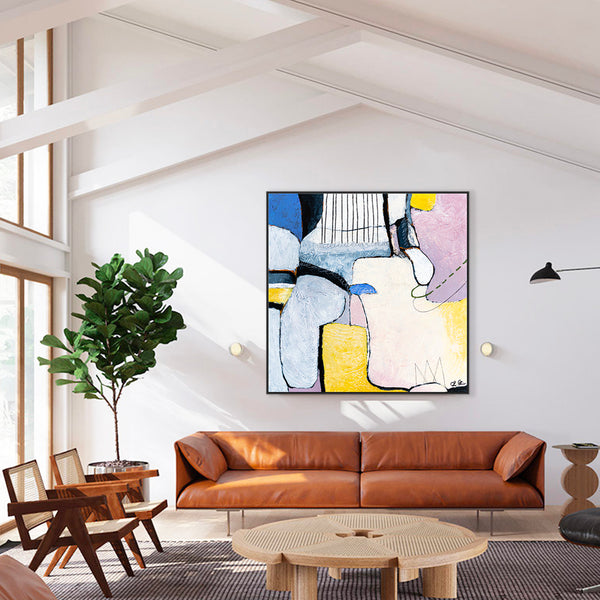 Large Original Abstract Bright Painting with Soft Curves, Playful and Soft Feeling Modern Canvas Wall Art | Lage