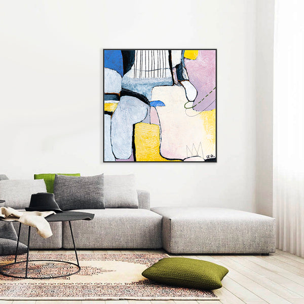 Large Original Abstract Bright Painting with Soft Curves, Playful and Soft Feeling Modern Canvas Wall Art | Lage