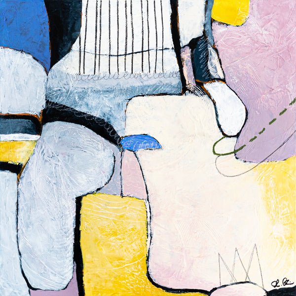 Large Original Abstract Bright Painting with Soft Curves, Playful and Soft Feeling Modern Canvas Wall Art | Lage