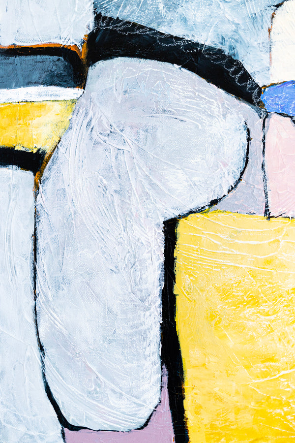 Large Original Abstract Bright Painting with Soft Curves, Playful and Soft Feeling Modern Canvas Wall Art | Lage