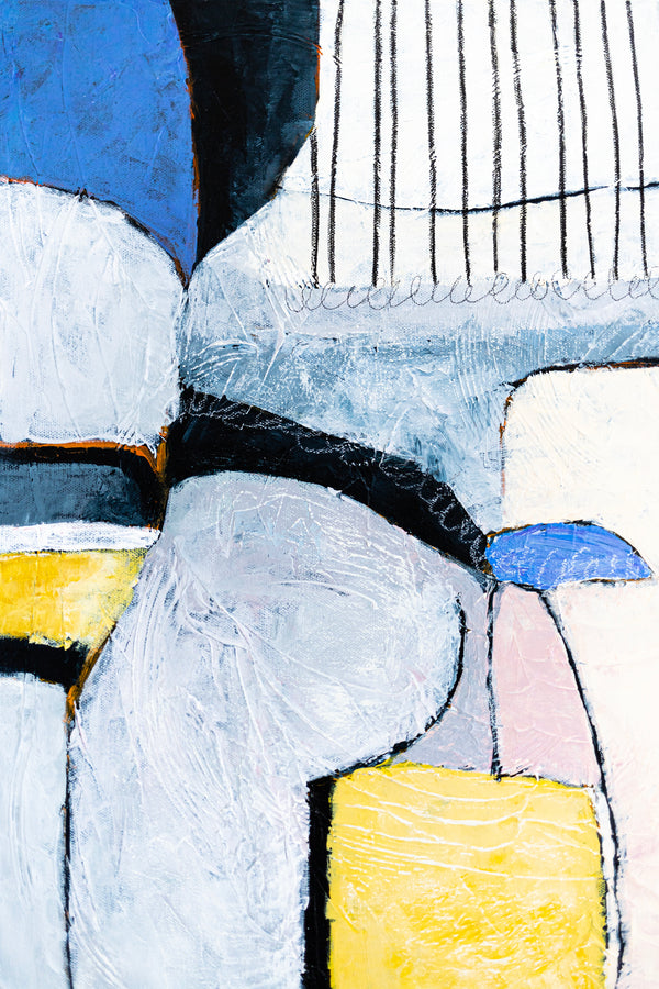 Large Original Abstract Bright Painting with Soft Curves, Playful and Soft Feeling Modern Canvas Wall Art | Lage