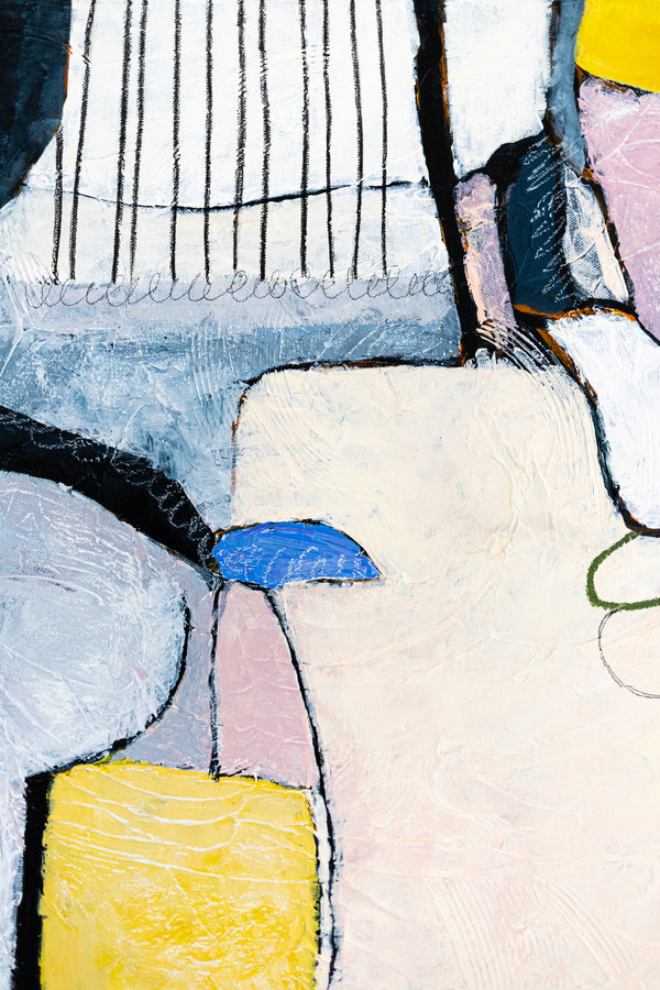 Large Original Abstract Bright Painting with Soft Curves, Playful and Soft Feeling Modern Canvas Wall Art | Lage