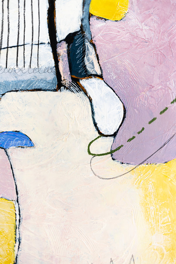 Large Original Abstract Bright Painting with Soft Curves, Playful and Soft Feeling Modern Canvas Wall Art | Lage