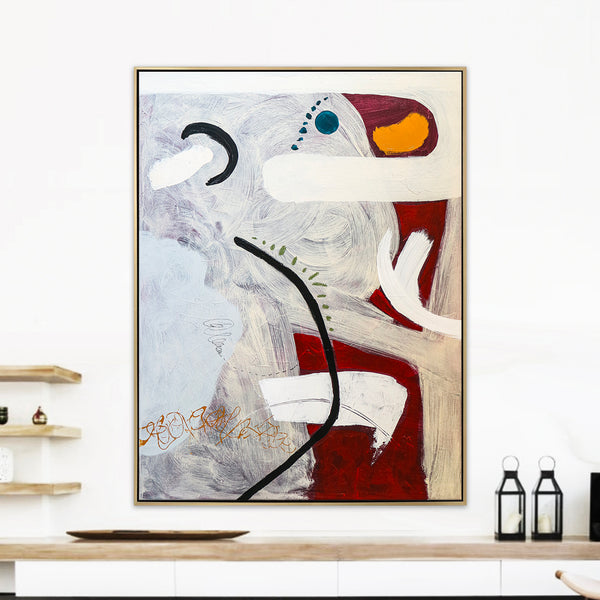 Playful Abstract Original Acrylic Painting Infused with Bright Imagery, Modern Canvas Wall Art | Lean on by chance