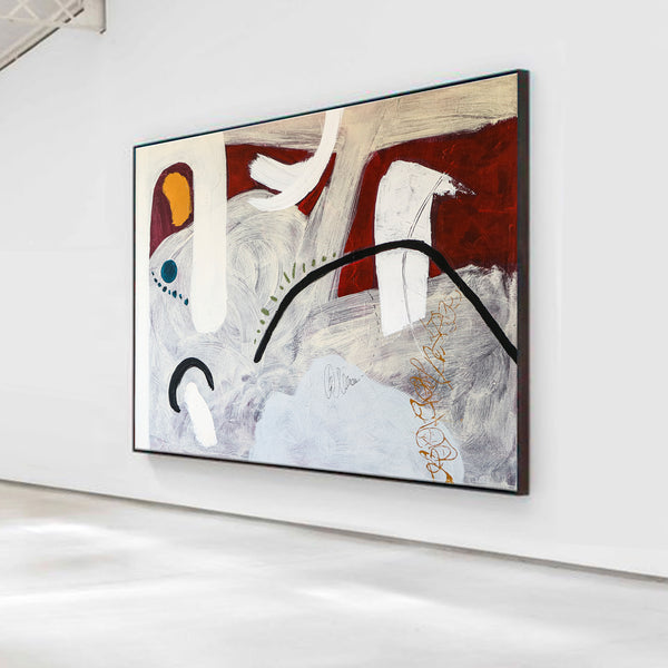 Playful Abstract Original Acrylic Painting Infused with Bright Imagery, Modern Canvas Wall Art | Lean on by chance