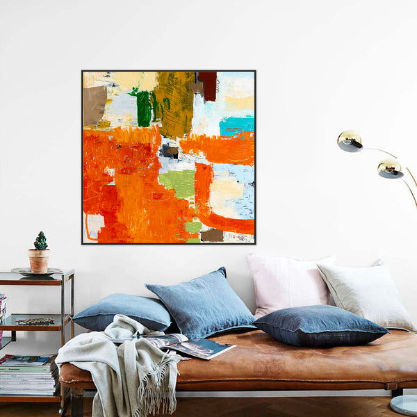 Large Modern Contemporary Original Abstract Painting, Orange Acrylic & Mixed Media | Leporem (48"x48")