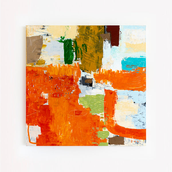 Large Modern Contemporary Original Abstract Painting, Orange Acrylic & Mixed Media | Leporem (48"x48")