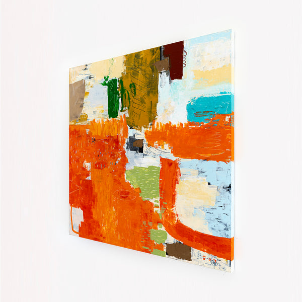 Large Modern Contemporary Original Abstract Painting, Orange Acrylic & Mixed Media | Leporem (48"x48")