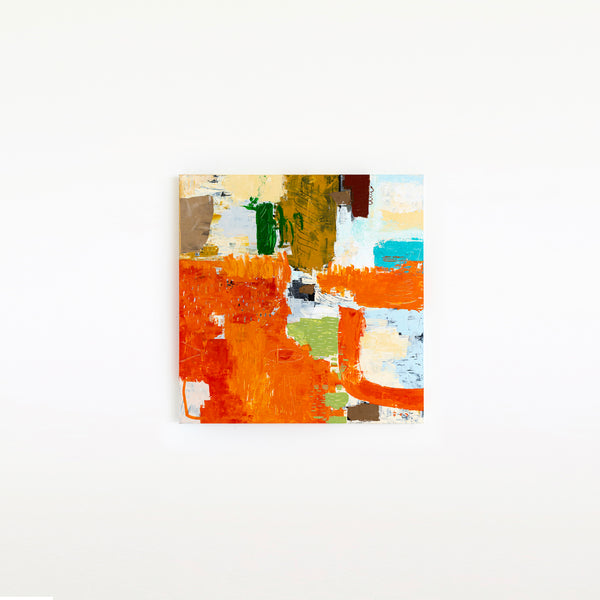 Large Modern Contemporary Original Abstract Painting, Orange Acrylic & Mixed Media | Leporem (48"x48")