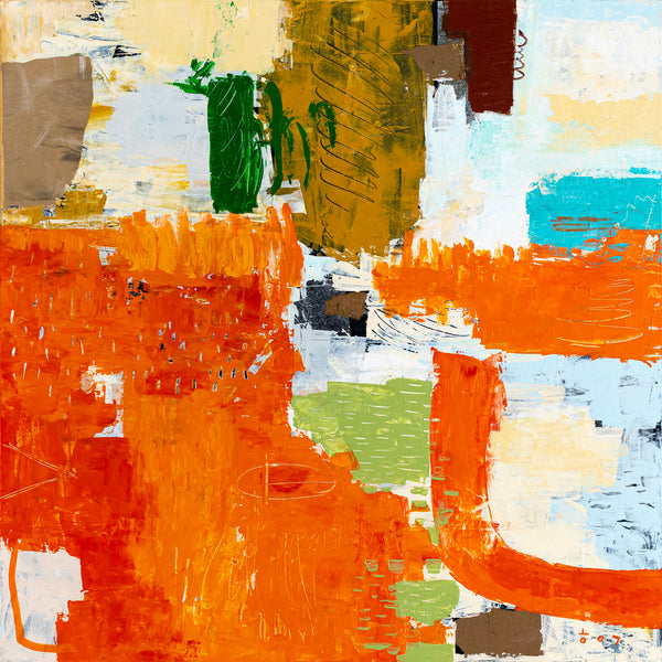 Large Modern Contemporary Original Abstract Painting, Orange Acrylic & Mixed Media | Leporem (48"x48")