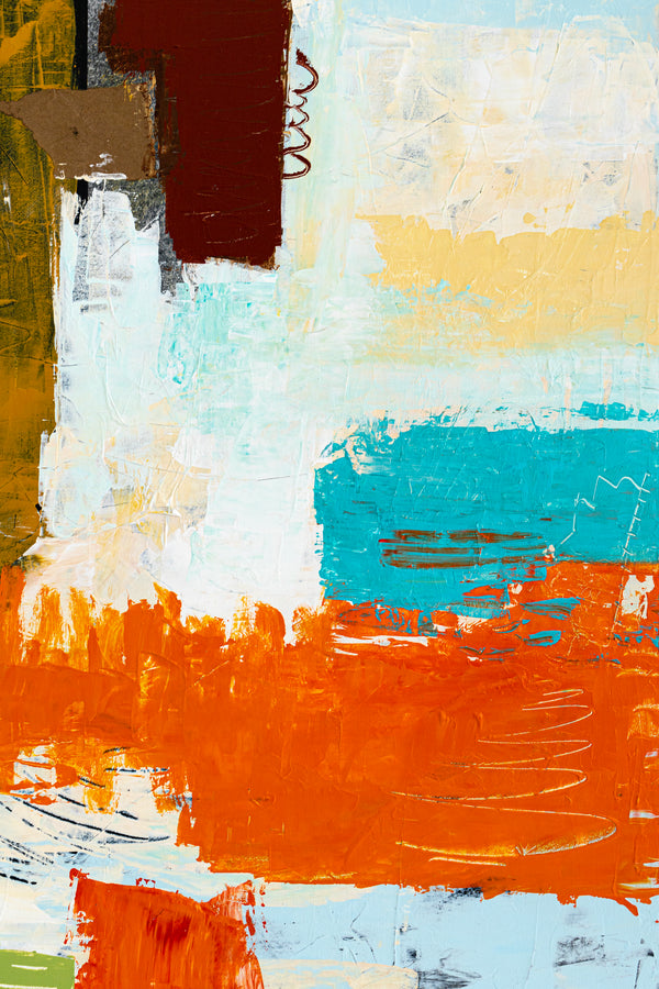 Large Modern Contemporary Original Abstract Painting, Orange Acrylic & Mixed Media | Leporem (48"x48")