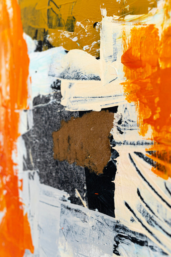 Large Modern Contemporary Original Abstract Painting, Orange Acrylic & Mixed Media | Leporem (48"x48")