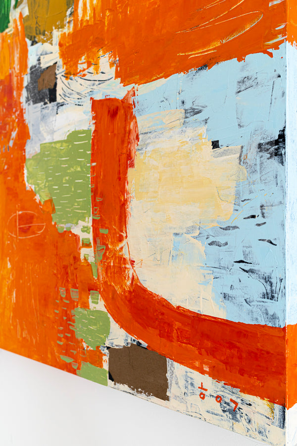 Large Modern Contemporary Original Abstract Painting, Orange Acrylic & Mixed Media | Leporem (48"x48")