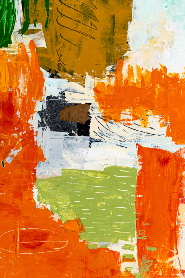 Large Modern Contemporary Original Abstract Painting, Orange Acrylic & Mixed Media | Leporem (48"x48")
