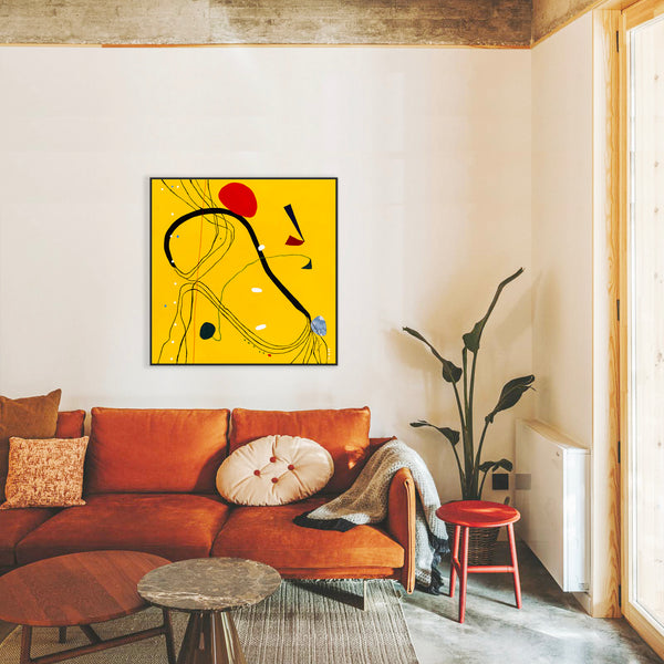 Yellow Canvas of Harmony on Canvas Wall Art, Modern Abstract Original Painting in Oil and Mixed Media | Libera (36"x36")