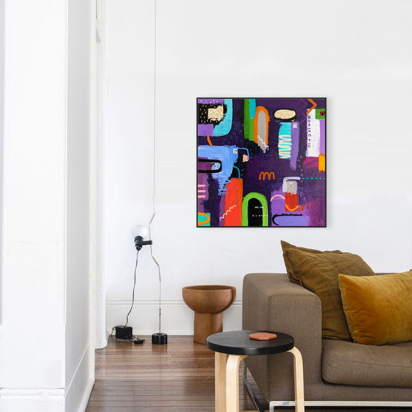 Lively and Playful Abstract Painting Original, Purple and Turquoise Theme Modern Canvas Wall Art | Lila Traum (40"x40")