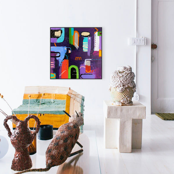 Lively and Playful Abstract Painting Original, Purple and Turquoise Theme Modern Canvas Wall Art | Lila Traum (40"x40")