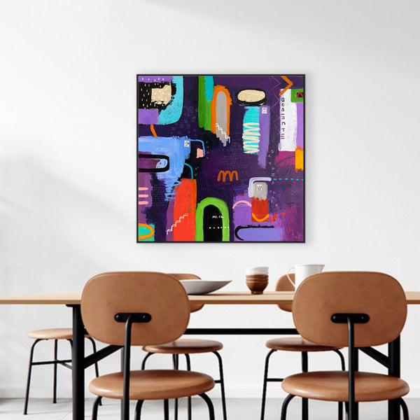 Lively and Playful Abstract Painting Original, Purple and Turquoise Theme Modern Canvas Wall Art | Lila Traum (40"x40")