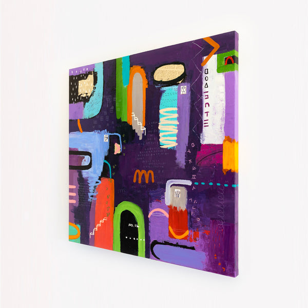 Lively and Playful Abstract Painting Original, Purple and Turquoise Theme Modern Canvas Wall Art | Lila Traum (40"x40")