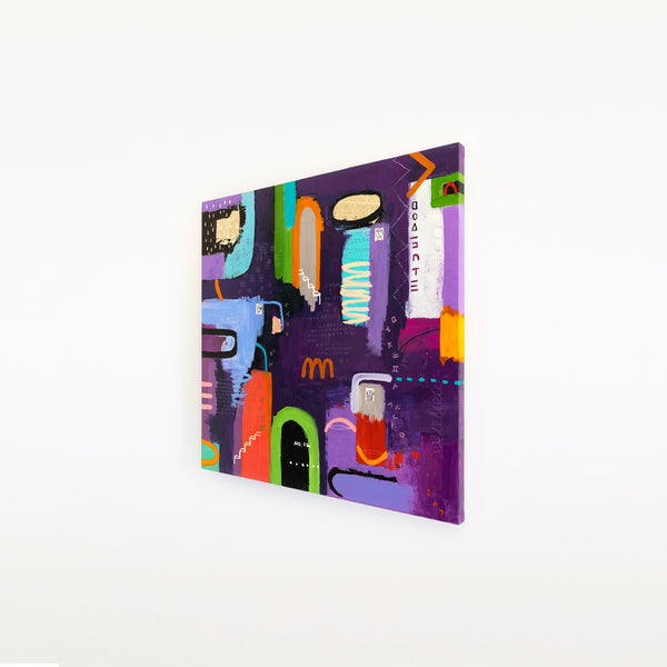 Lively and Playful Abstract Painting Original, Purple and Turquoise Theme Modern Canvas Wall Art | Lila Traum (40"x40")