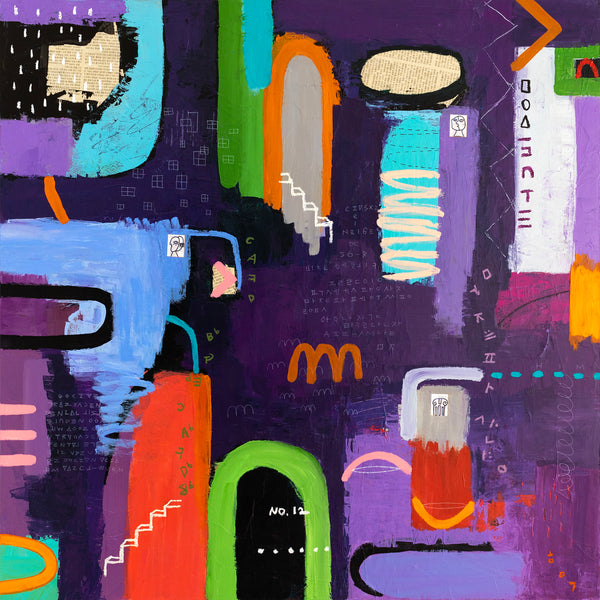 Lively and Playful Abstract Painting Original, Purple and Turquoise Theme Modern Canvas Wall Art | Lila Traum (40"x40")