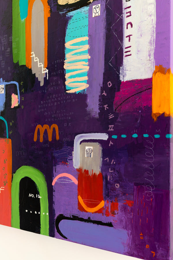 Lively and Playful Abstract Painting Original, Purple and Turquoise Theme Modern Canvas Wall Art | Lila Traum (40"x40")