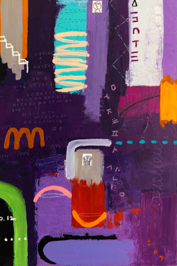 Lively and Playful Abstract Painting Original, Purple and Turquoise Theme Modern Canvas Wall Art | Lila Traum (40"x40")