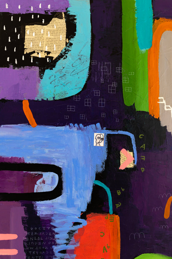 Lively and Playful Abstract Painting Original, Purple and Turquoise Theme Modern Canvas Wall Art | Lila Traum (40"x40")